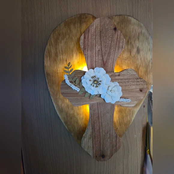 Rustic Hand Made Wooden Cross With Light - Picture 2 of 2